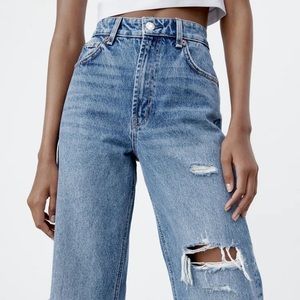 ZARA Wide Leg Full Length Jeans Blue